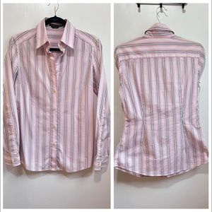 Adrienne Vittadini button down shirt pink white and black, Fitted